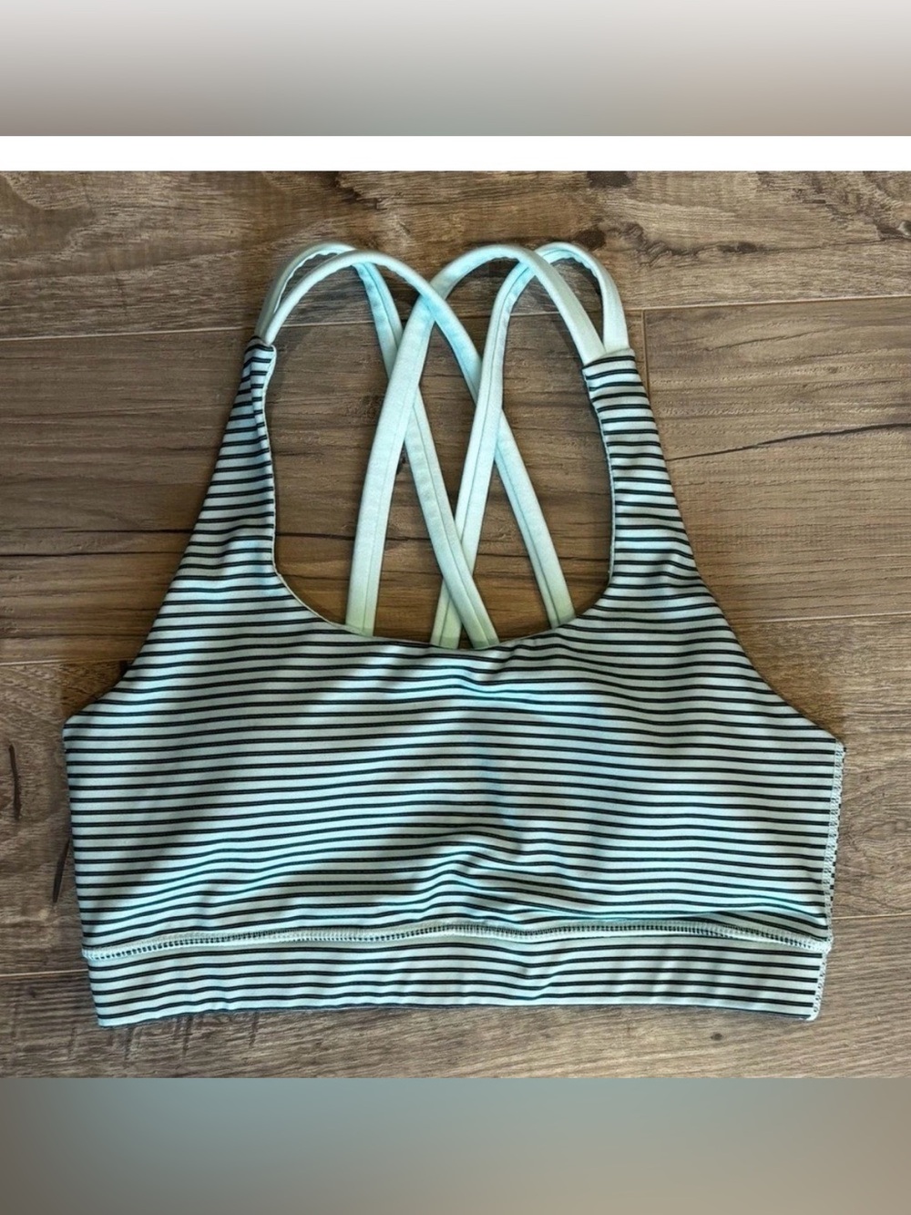 GAP Mint Green & Black Striped Workout Sports Bra | Double Straps Size Small